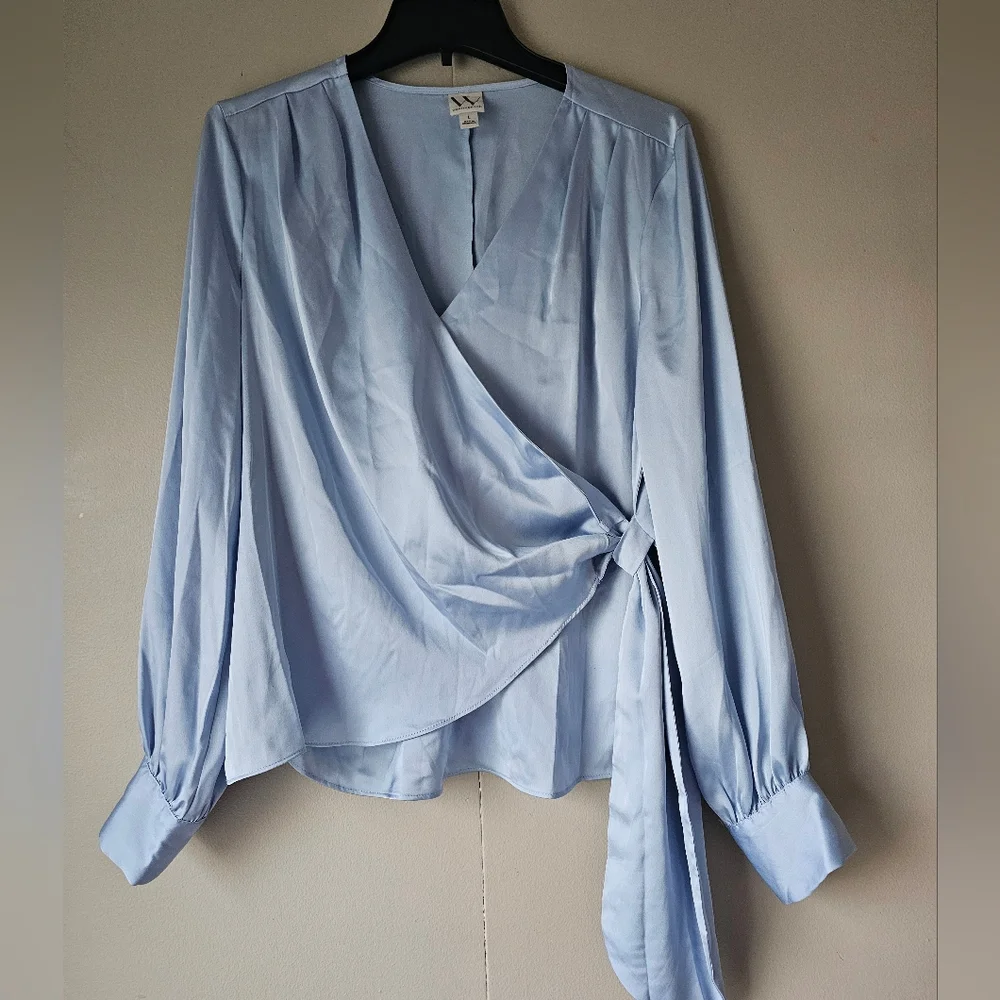 Worthington Soft Blue Wrap Blouse - Picture 4 of 16